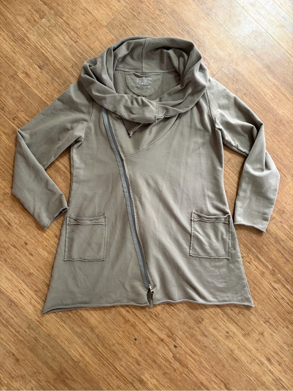 Neon Buddha Taupe Asymmetrical Zip Cowl Neck Lagenlook Jacket Size L